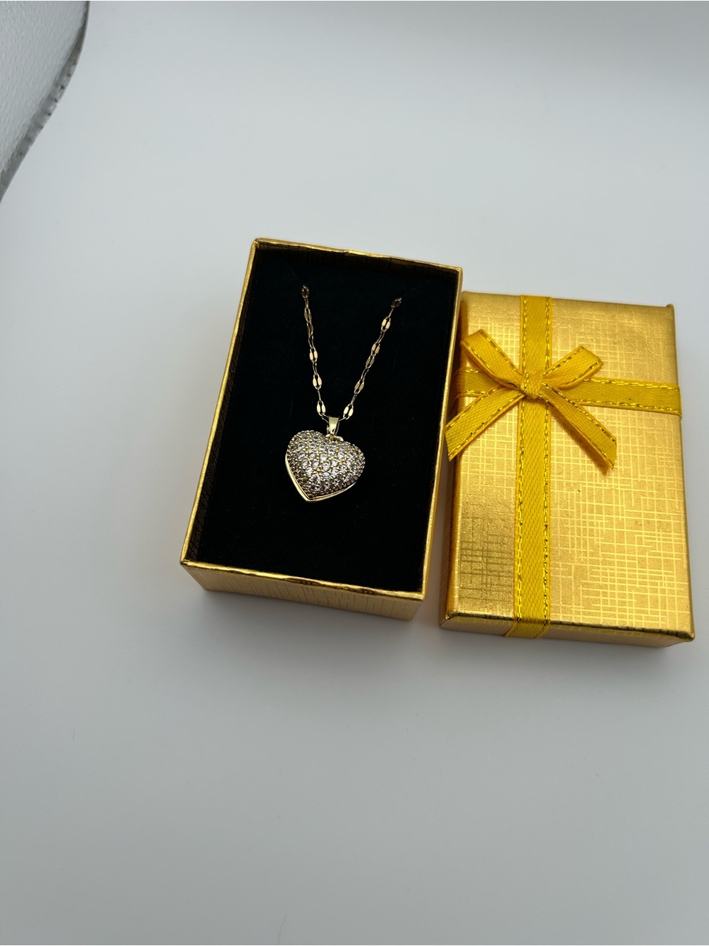Gold Heart Pendant Necklace with Crystal Accent - Gold